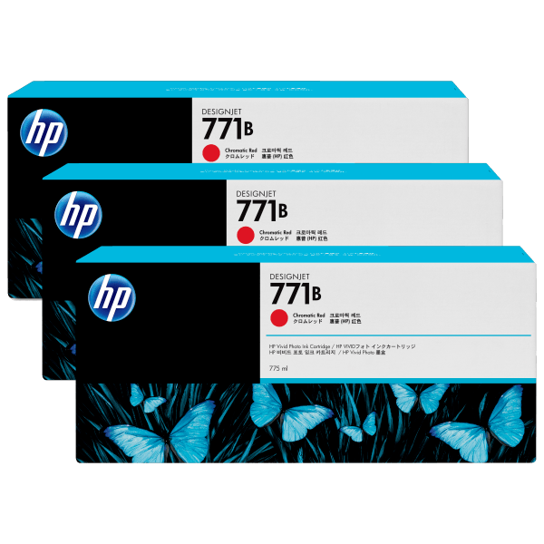 Genuine HP 771b B6Y24A Chromatic Red Ink Cartridge TRIPLE PACK