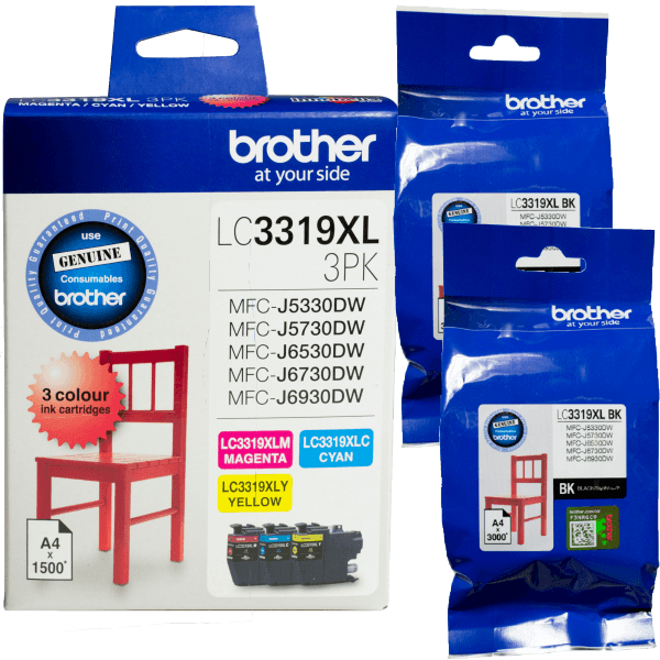 Genuine Brother LC3319XL3PK High Yield Black &amp; Colour Ink Extra Value Pack