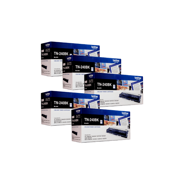 Genuine Brother TN-240BK Black Toner 5 PACK