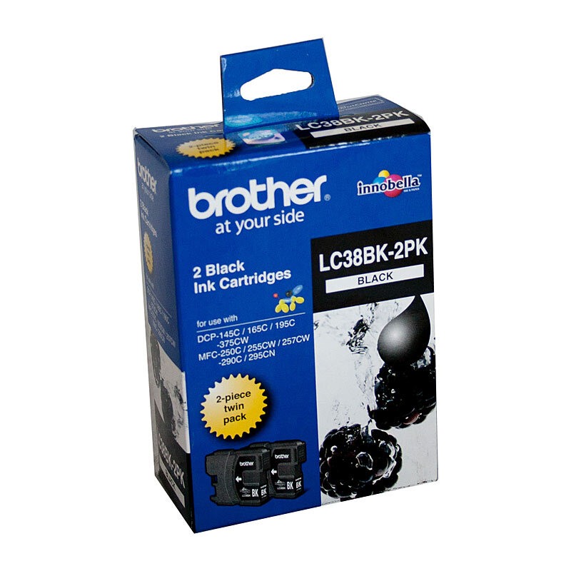 Genuine Brother LC38 Black Ink Cartridge TWIN PACK