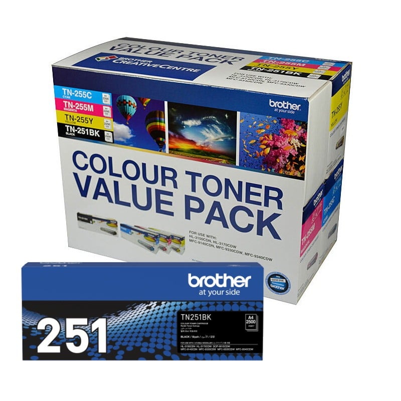 Genuine Brother TN-251 TN-255 Toner Value Pack High Yield PLUS EXTRA BLACK