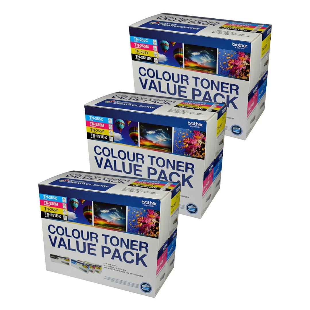 Genuine Brother TN-251 TN-255 Toner Triple Value Pack High Yield