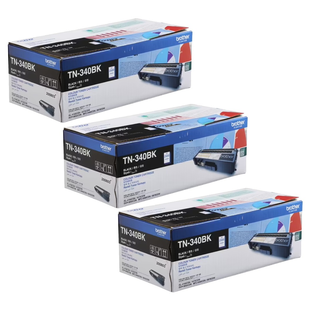 Genuine Brother TN-340BK Black Toner 3 PACK