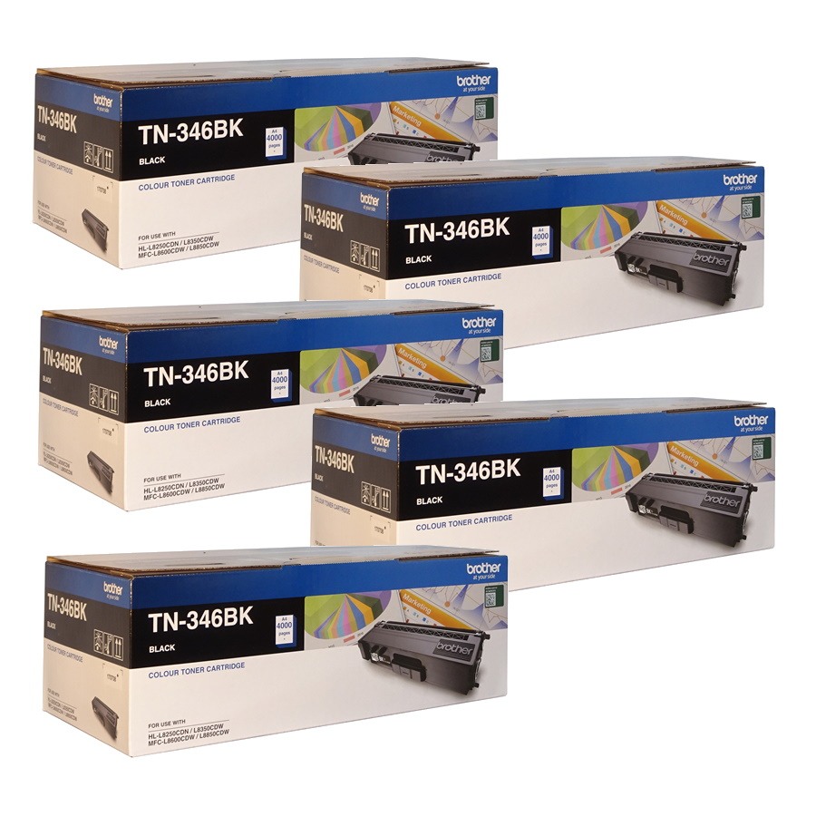 Genuine Brother TN-346BK Black Toner High Yield 5 PACK