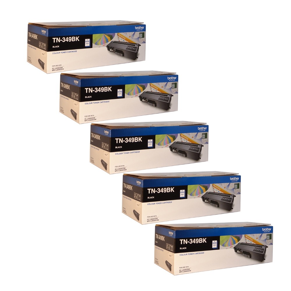 Genuine Brother TN-349BK Black Toner 5 PACK