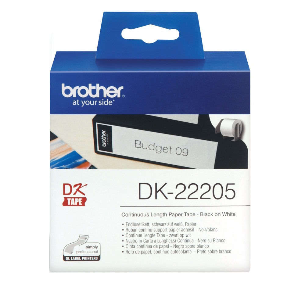 Brother DK-22205 Continuous White Label Roll - 62mm x 30.48m