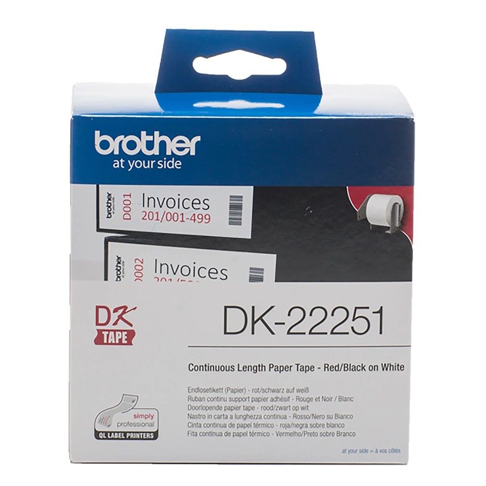 Brother DK-22251 Continuous Black &amp; Red on White Label Roll - 62mm x 15.24m