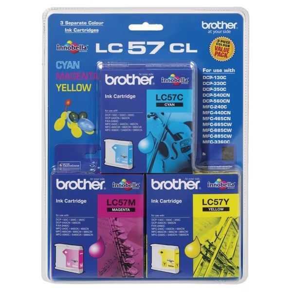 Genuine Brother LC57CL3PK Colour Ink Cartridge Value Pack