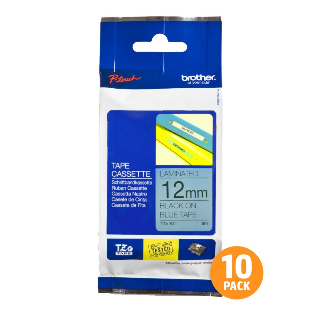 Brother TZe-531 12mm Black Text On Blue Tape - 8 metres - 10 PACK