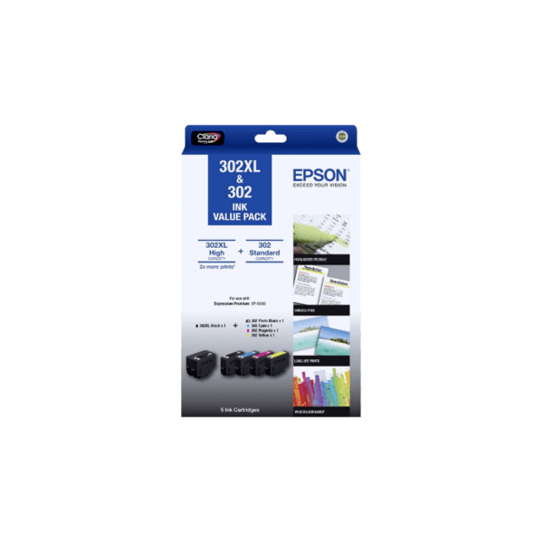 Genuine Epson 302XL and 302 Ink Cartridge Value Pack