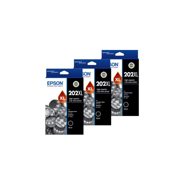 Genuine Epson 202XL Black Ink High Yield 3 PACK