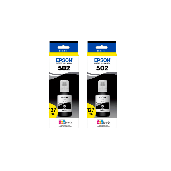 Genuine Epson T502 EcoTank Black Ink Bottle 2 PACK