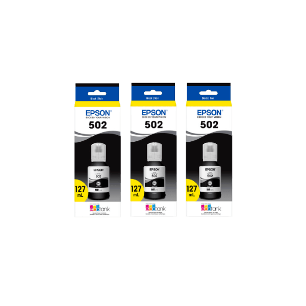 Genuine Epson T502 EcoTank Black Ink Bottle 3 PACK