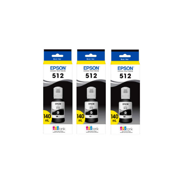 Genuine Epson T512 EcoTank Black Ink Bottle 3 PACK