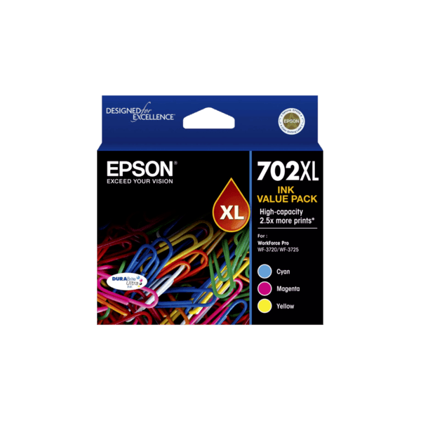 Genuine Epson 702XL Cyan Magenta Yellow Ink Cartridge Value Pack