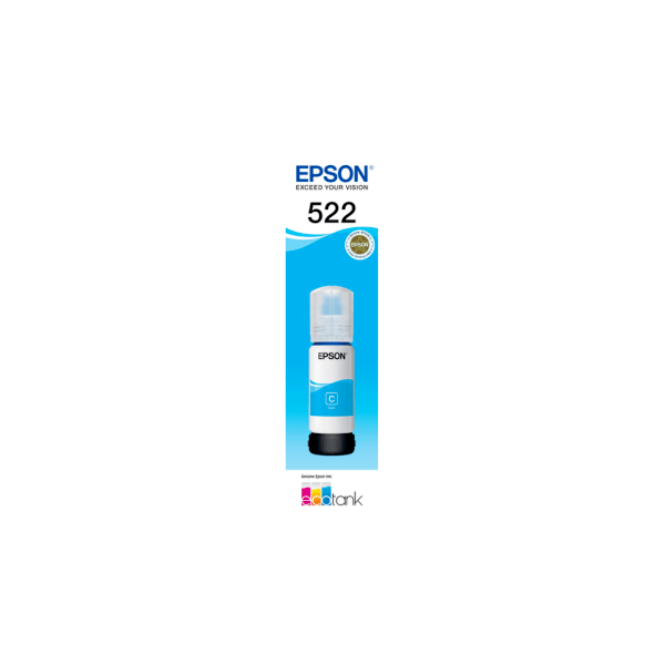 Genuine Epson T522 EcoTank Cyan Ink Bottle