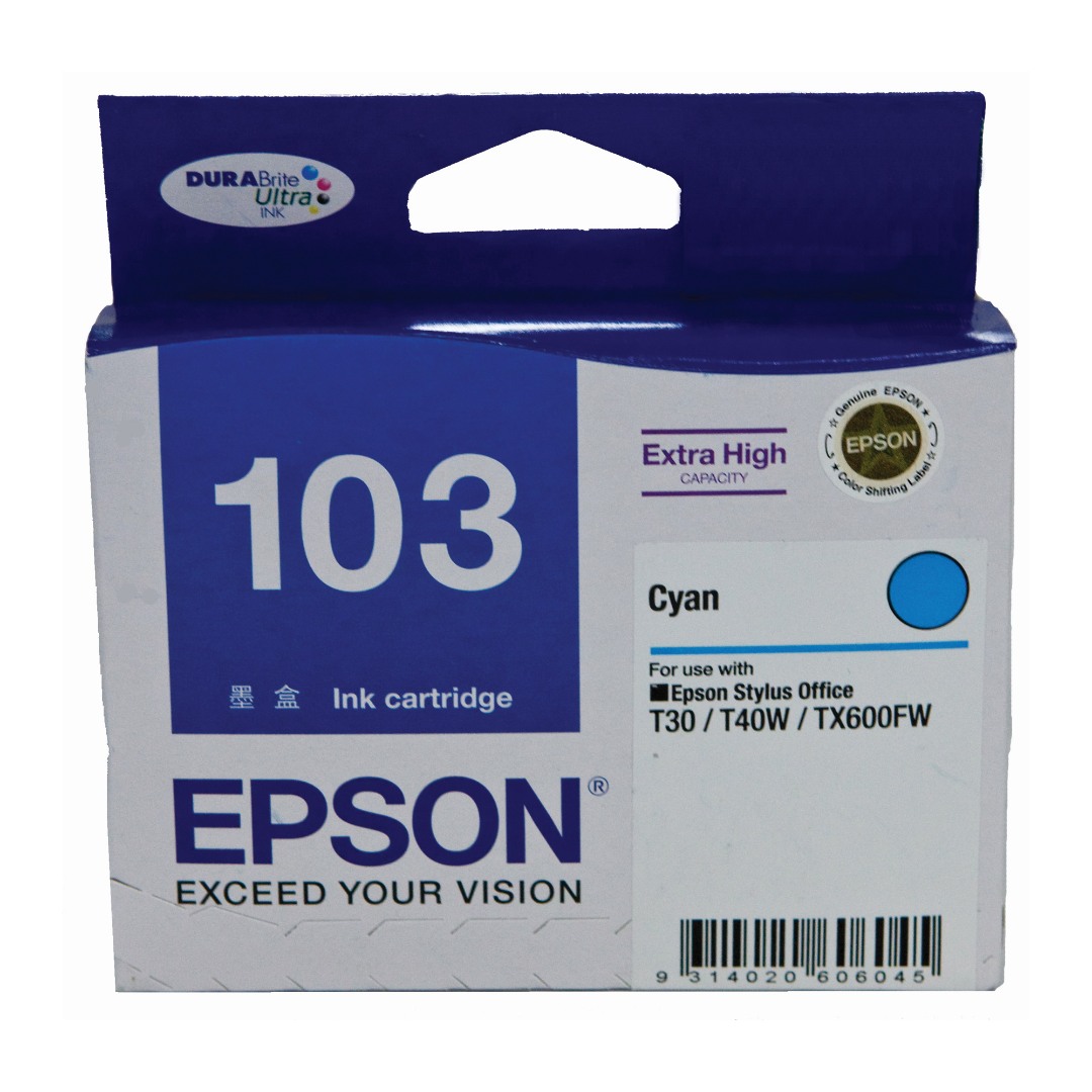 Genuine Epson 103 Cyan Ink Cartridge High Yield