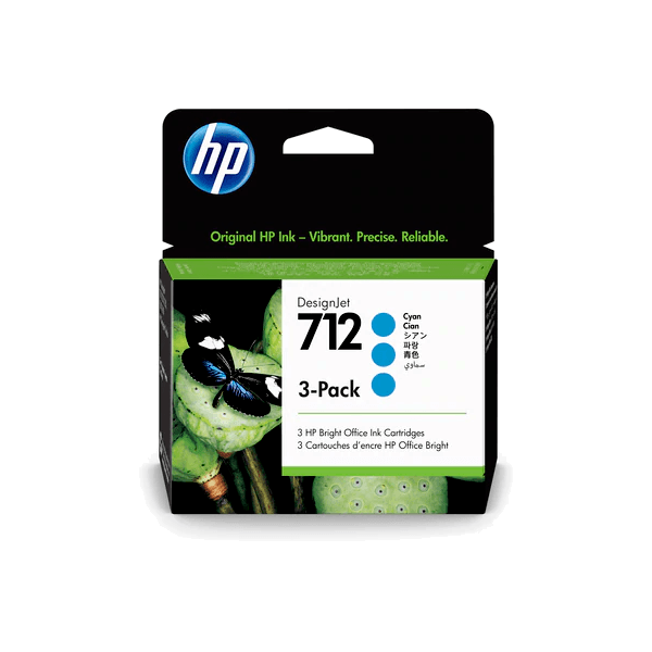 Genuine HP 712 Cyan Ink TRIPLE PACK 3ED77A