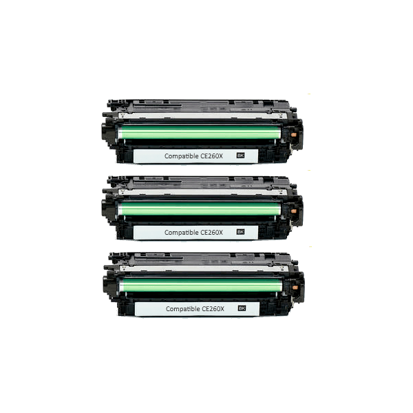 Compatible HP 649X Black Toner Cartridge High Yield CE260X 3 PACK