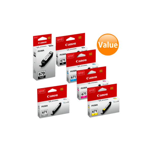 Genuine Canon PGI-670 CLI-671 Ink Cartridge Value Pack (inc Grey)