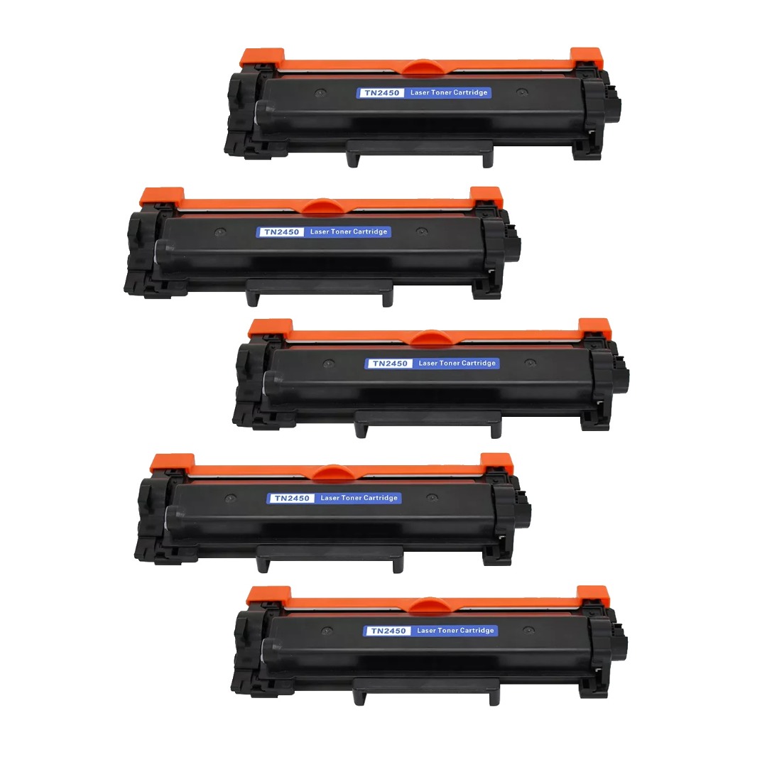 Compatible Brother TN2450 Toner Cartridge High Yield 5 PACK